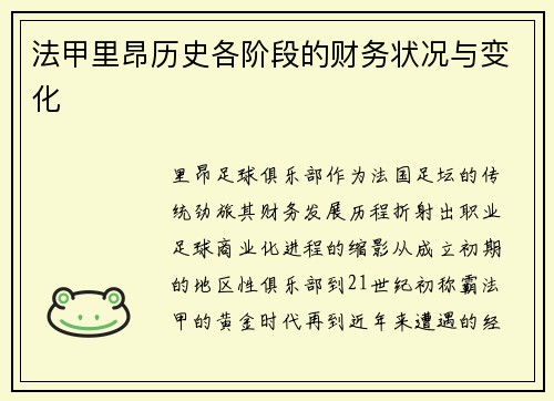 法甲里昂历史各阶段的财务状况与变化