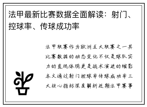 法甲最新比赛数据全面解读：射门、控球率、传球成功率